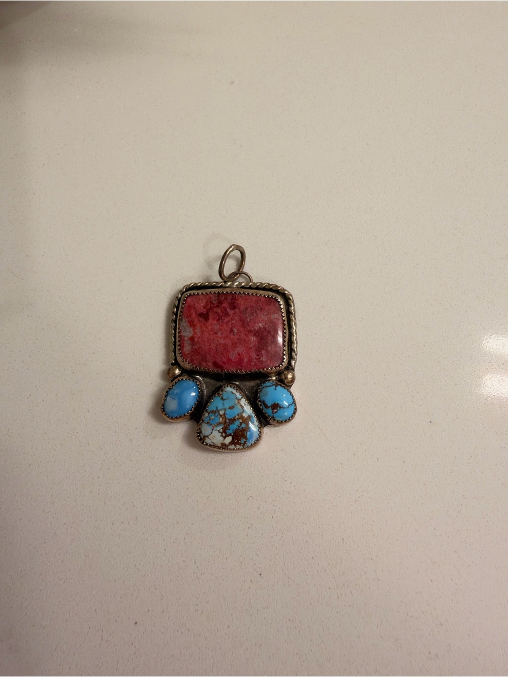 Sterling Pendant with Pink Ruby Matrix and Blue Turquoise Accents